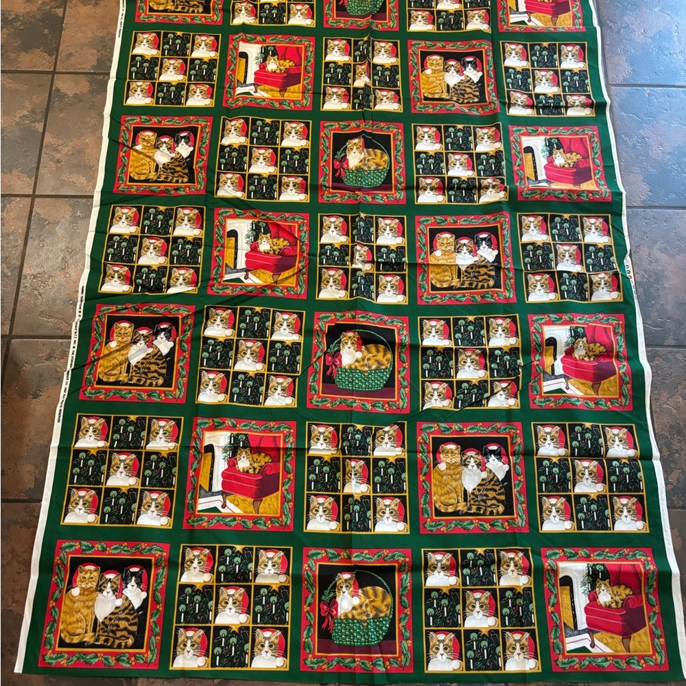 Festive Cat Print Holiday Fabric
